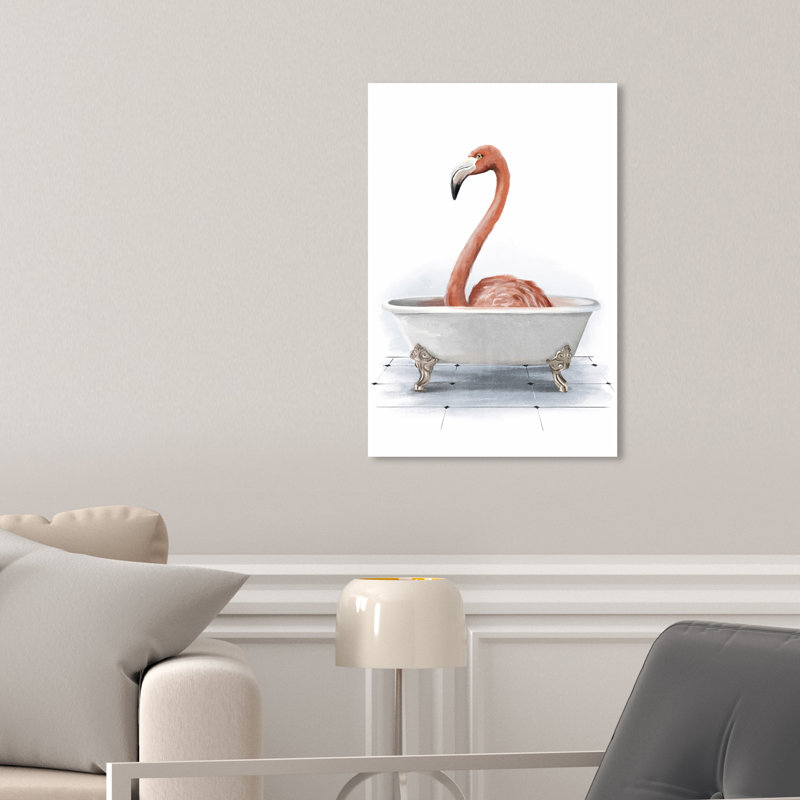 «Bathaign Flamingo», peinture sur toile à cadre flottant, H 54 po x l 36 po, Toile tendue, Sans cadre