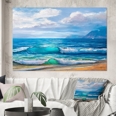 Lumière reflétant les vagues de la mer sur le rivage - peinture sur toile
