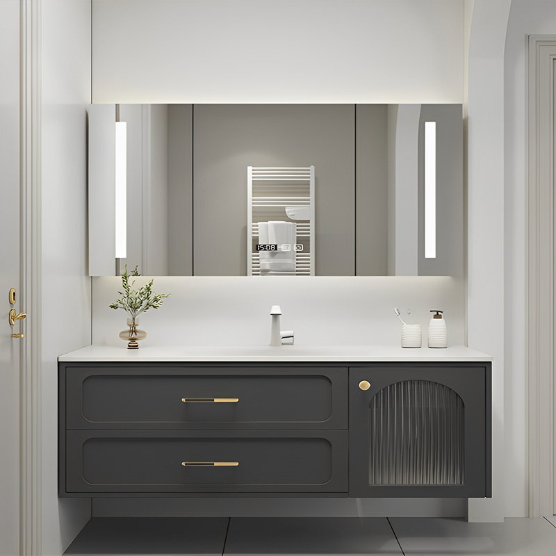 Simple exquisite bathroom cabinet, Black, 62.99"
