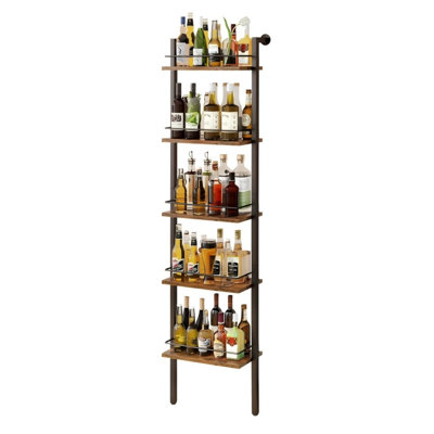 5-Tier Freestanding Wine Racks，Liquor Bottle Display Shelf With Fences,Vintage Brown