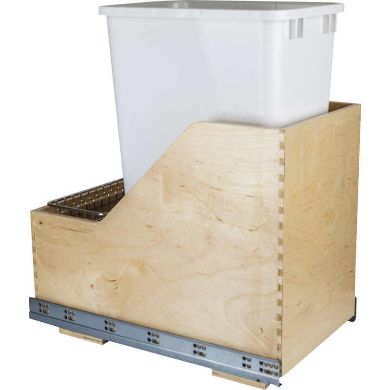 Preassembled 50 Quart Single Pullout Waste Container System, 8.75, 23.75" H x 12" W x 21.375" D, White