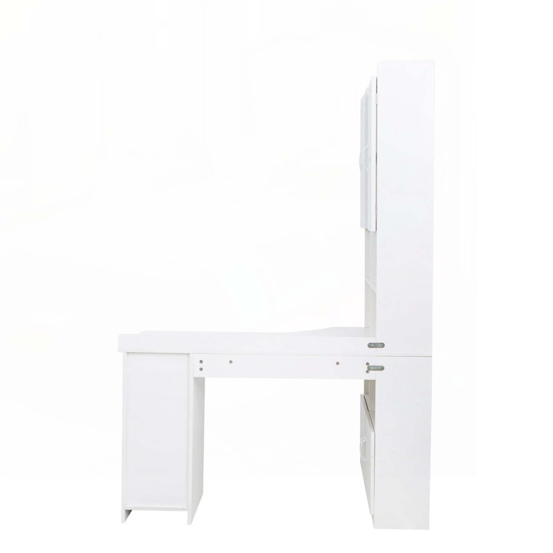 L-Shaped Corner Computer Desk with Drawers, Bookshelf & Hutch, White