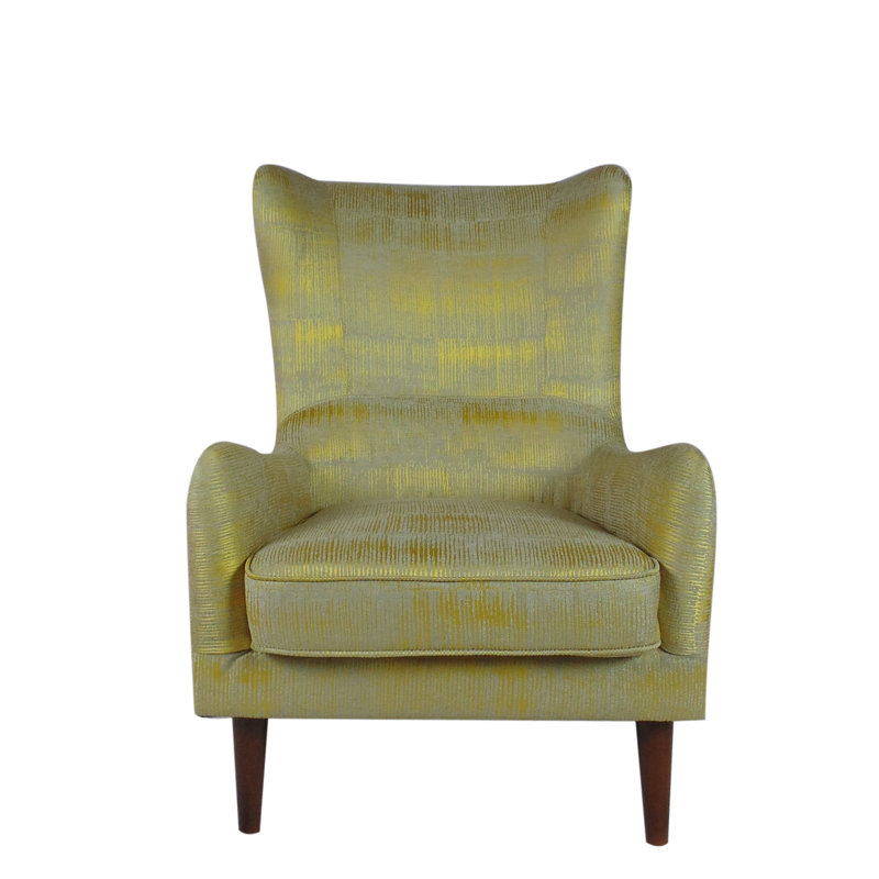 Fauteuil à oreilles en polyester de 30 po de large Rioux, Mélange de polyester citron