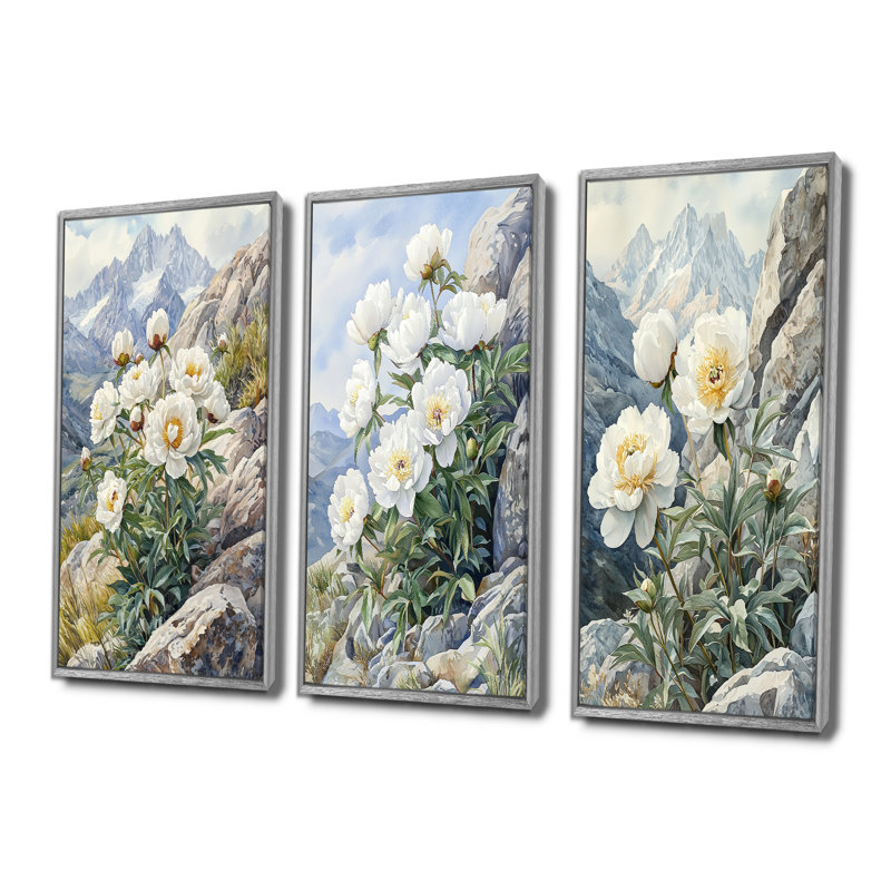 Pivoines par The Rocky Slope I - Collection de reproductions sur toiles florales, H 28 po x l 36 po, Argent