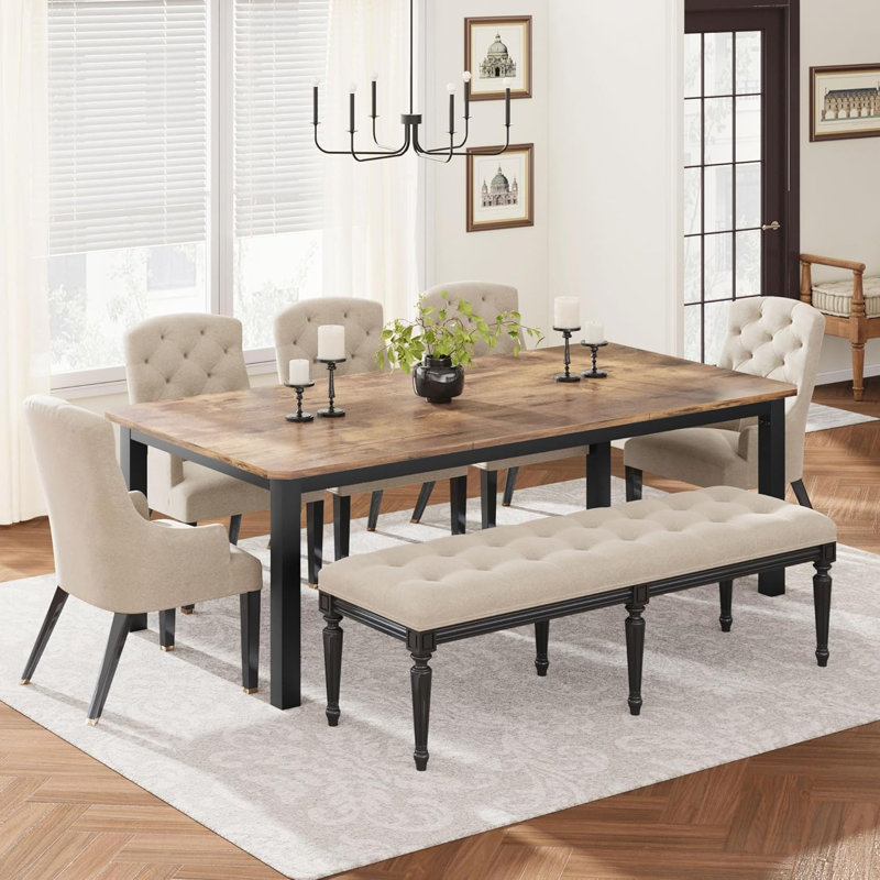 Industrial Dining Table for 6-8 People, 78.7 Inch Long Wooden Kitchen Table with Sturdy Metal Frame & Finish - Seats 6 Rectangular Counter for Dinner