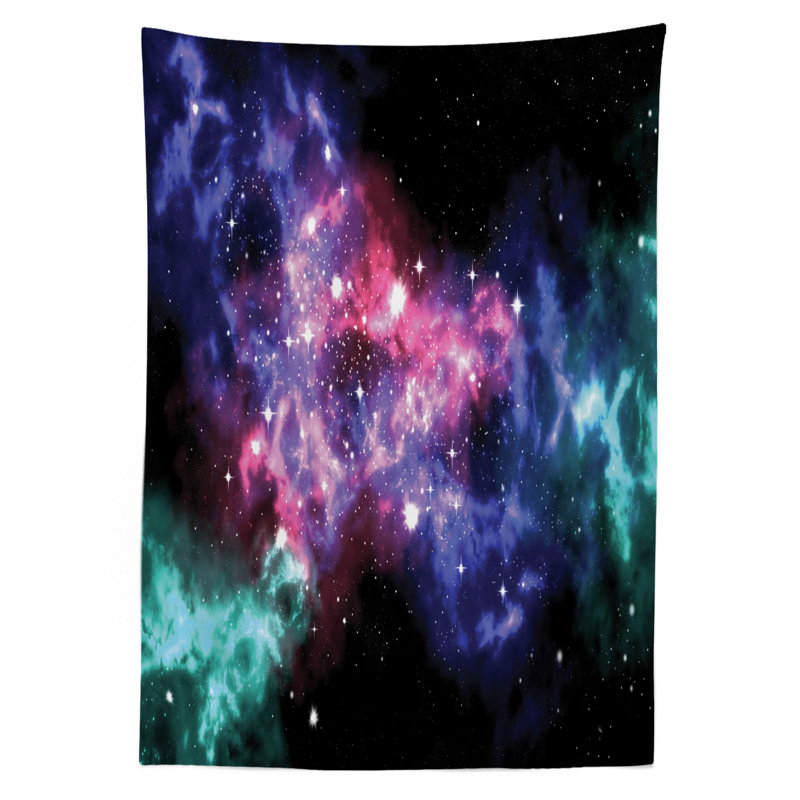 Outer Space Tablecloth, Stars And Dusty Gas Cloud In Planetary Cosmos Universe Print, Rectangular Table Cover For Dining Room Kitchen Decor, 52" X 70", Purple Pink Navy