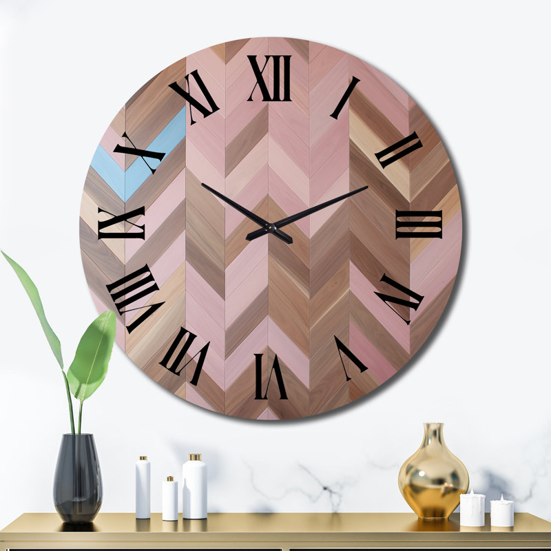 Motif rétro Mid-Century rose brun - Horloge murale moderne Mid-Century, Très grand