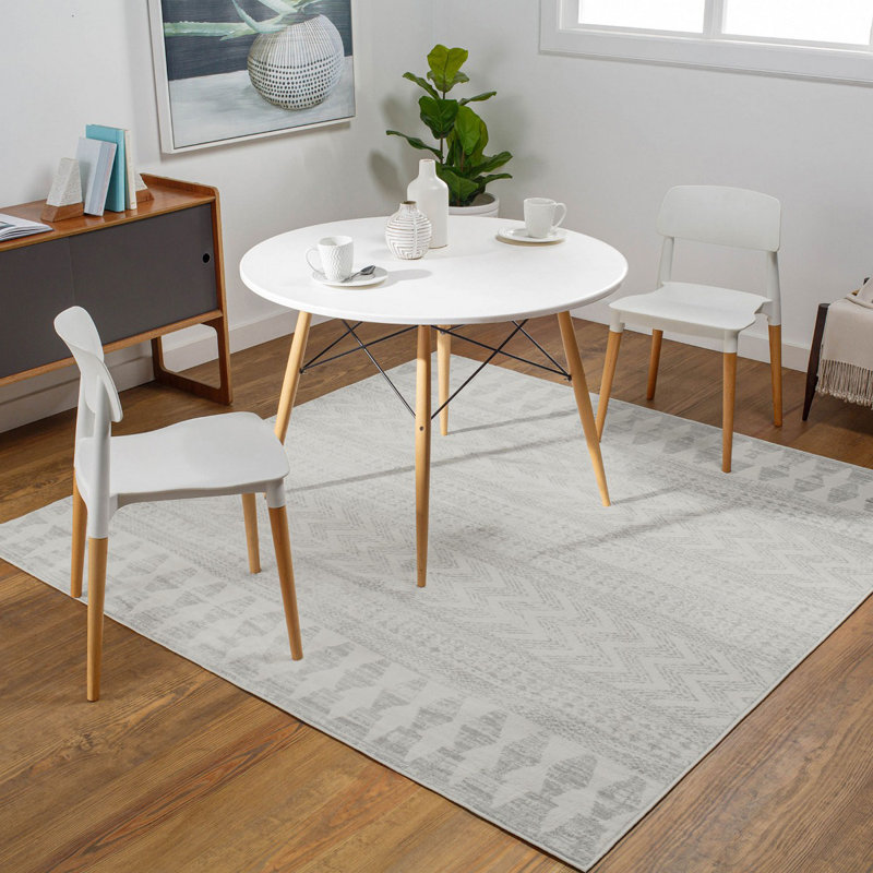Grey Modern Rug, Geometric Stain Resistant Easy to Clean Rug For Living Room, Dining Room, Bedroom, Rectangle 200 x 275 cm