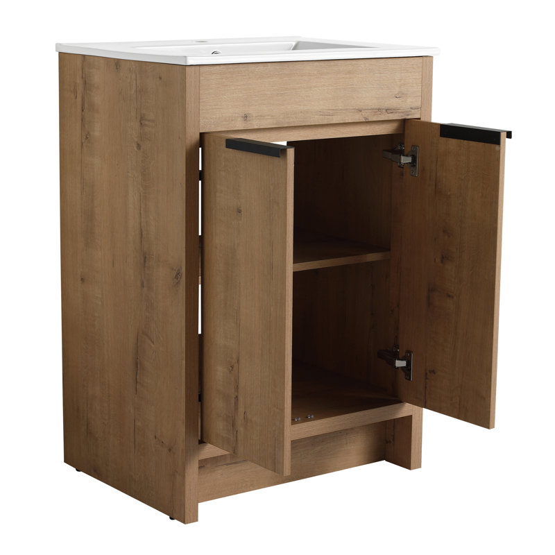 Javare Freestanding Bathroom Storage with Ceramic Sink and Adjustable Shelf,Bathroom Vanity with 2 Soft-Close Cabinet Doors