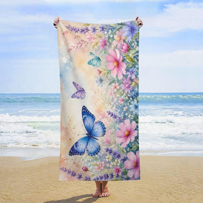 Serviette de plage surdimensionnée « Prairie printanière avec papillons », douce et absorbante, idéale pour la plage, la piscine, la salle de bain, les voyages, le gymnase et le camping, 152 x 203 cm (60 x 80 pouces).