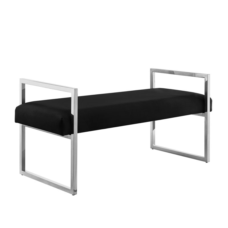 Banc rembourré en velours Khole, Noir/chrome