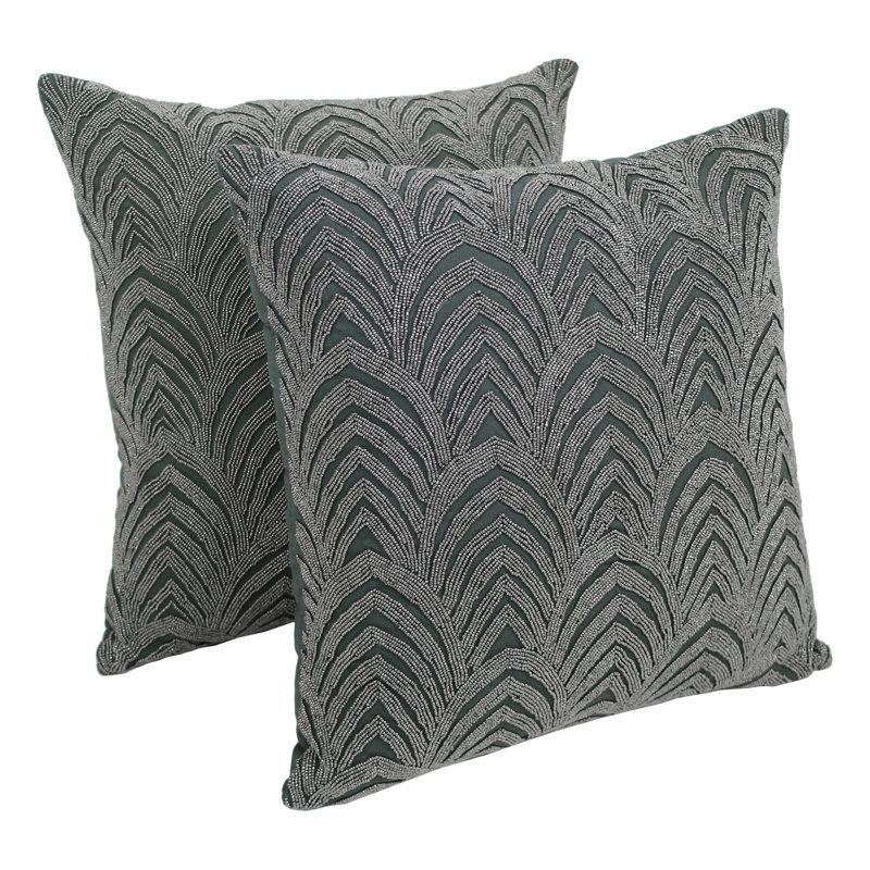 Appliqued Cotton Throw Pillow, Silver / Grey