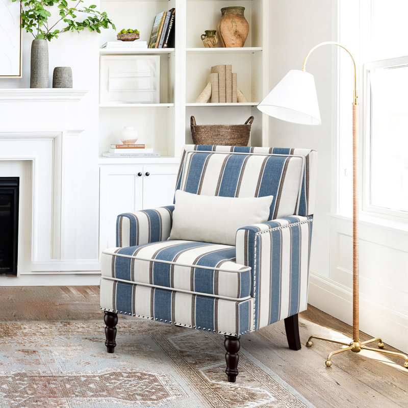 Arafa Upholstered Armchair, Blue/White Linen