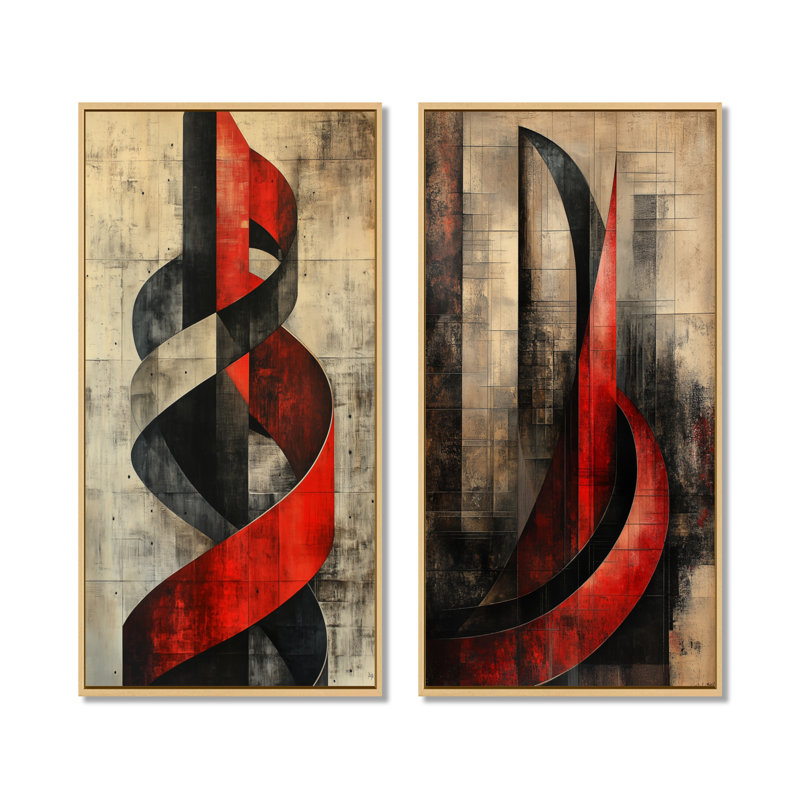 Tour du Nouvel Âge I - Ensemble de 2 tableaux encadrés constructivistes, 32" H x 32" W, Natural Floater Framed