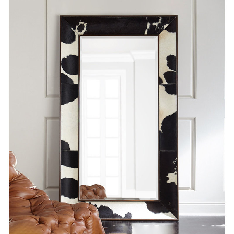 American-Style Vintage Cowhide Wooden Frame High-Definition Full-Length Mirror, 70.87" H x 31.5" W