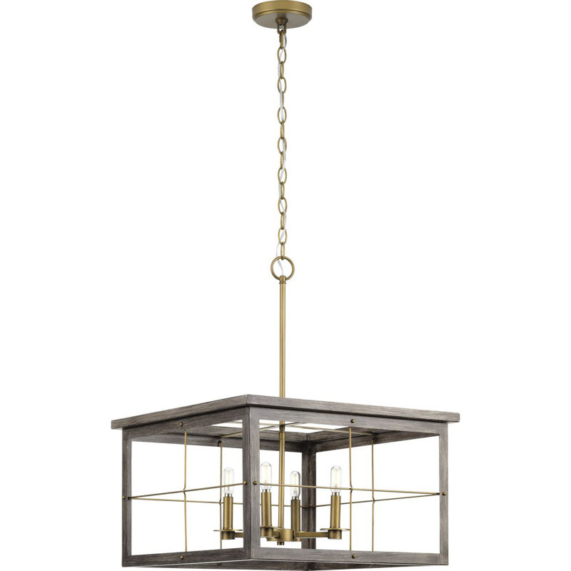Lustre carré à 4 lumières Andreoni, Laiton vieilli