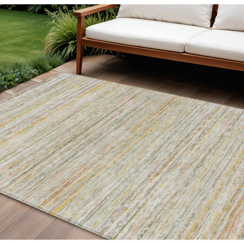 Tapis extérieur lavable rayé 10 pi x 14 pi sauge