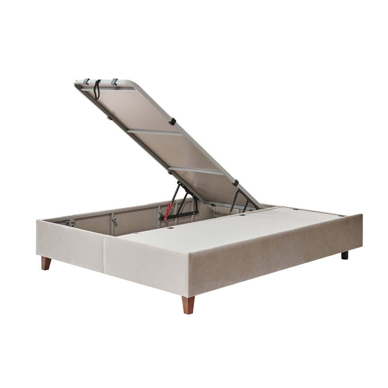 Lit plateforme à panneau de rangement tapissier, Beige, Très grand