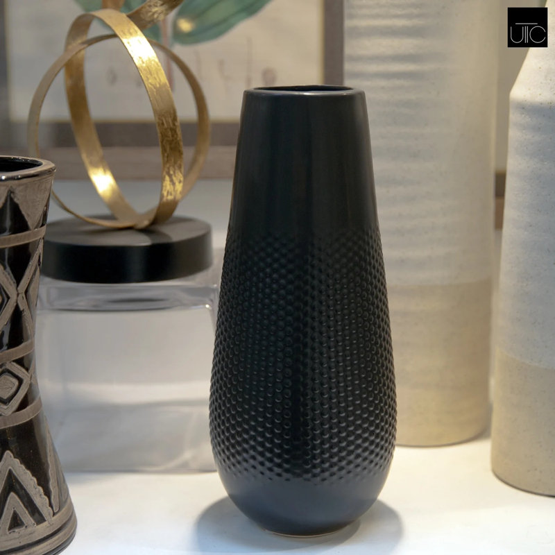 Falisa Ceramic / Porcelain Table Vase, Black, 14" H x 5" W x 5" D