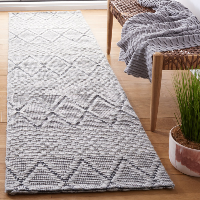 Marbella Hand Woven Wool And Cotton With Latex Geometric Rug, Runner 2'3" x 9'