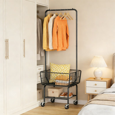 Chariot à linge, chariot à linge suspendu, panier à linge sur roulettes en métal, panier à linge avec panier de rangement et tablette, chariot à linge sur roulettes