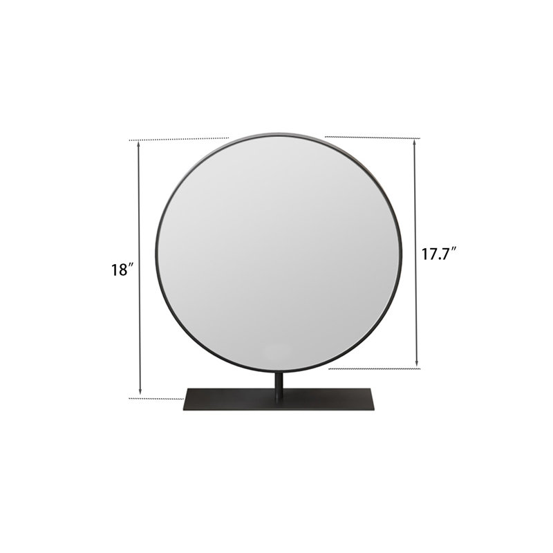 Miroir de bureau minimaliste rond avec cadre noir et base rectangulaire, miroir de coiffeuse moderne pour table de maquillage