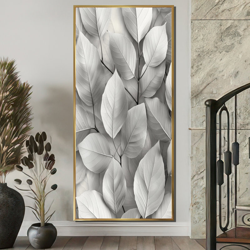 Caillou gris feuilles veines de la nature II - feuilles, art mural, H 60 po x l 28 po, Impression encadrée sans passe-partout