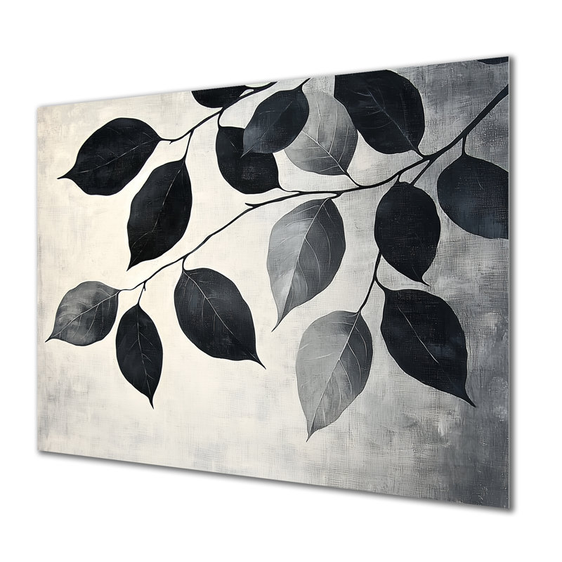 «Black Leaves Shadow Silhouette IV», reproduction d'art sur métal traditionnelle, feuilles, art mural en métal