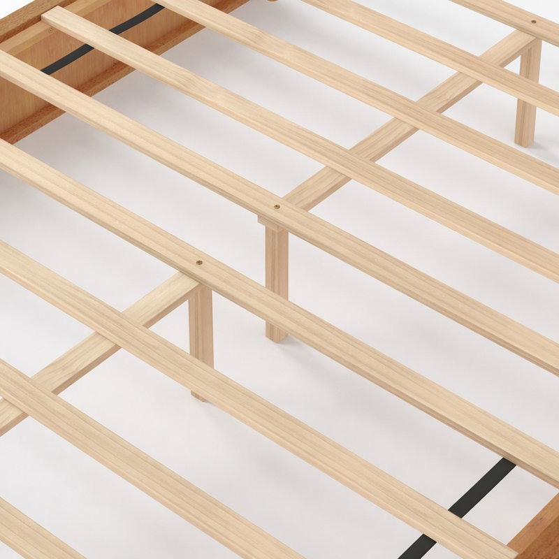 Grand lit plateforme en bois massif avec tête de lit, aucun sommier requis, lit sur pied, Queen, Naturel