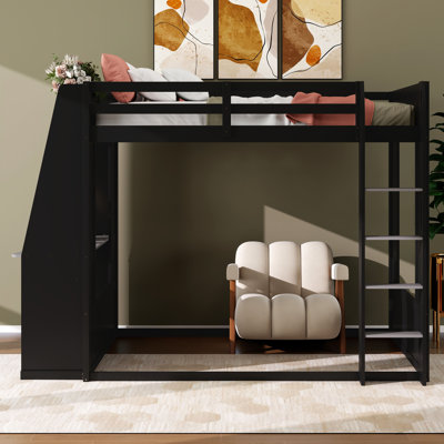 Lit superposé en bois avec bureau intégré, lumières DEL, port USB et 2 tablettes pour la chambre à coucher
