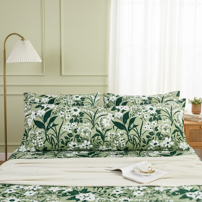 Body Pillowcase 100% Cotton Pillow Case, 1-Piece Vintage Green Floral Print, Soft Breathable Envelope Closure Pillow Cover(Body, 20"x54")