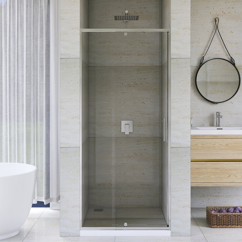 Porte de douche à cadre pivotant en aluminium avec système de fermeture magnétique 28-32 "x H 72" au fini chromé