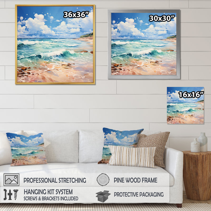 Relaxing Beach Breezes II - Nautical & Beach Canvas Print, H 16 po x l 16 po x P 1 po, Cadre flottant doré