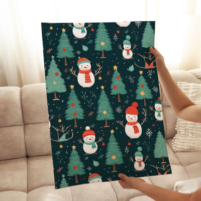«Holiday Christmas Trees Snowman», reproduction d'art moderne sans cadre III