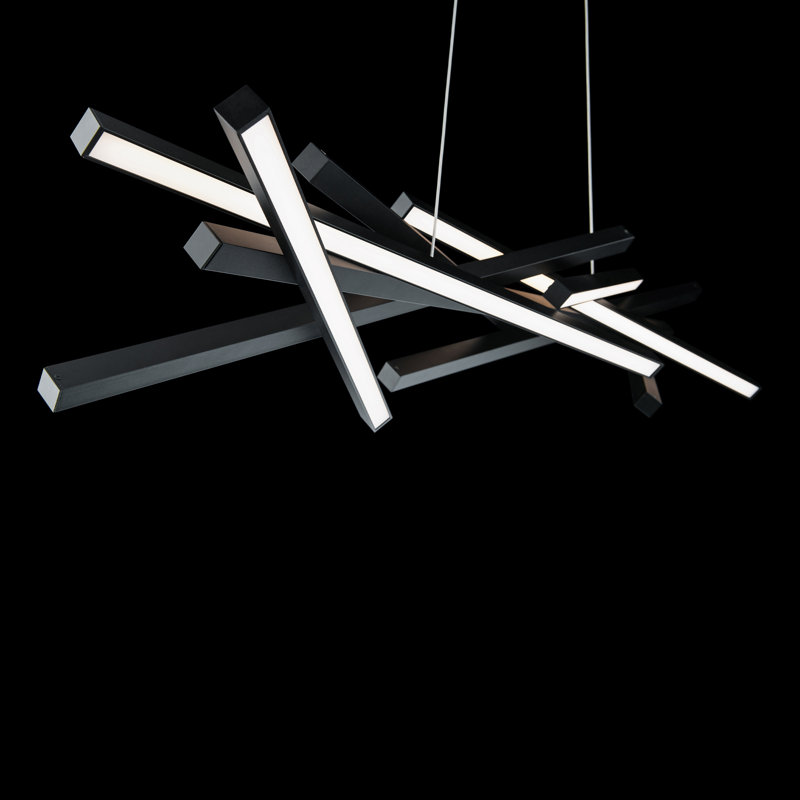 Luminaire suspendu linéaire à DEL à intensité variable 3000K Parallax, Noir, H 10,88 po x l 55 po x P 13,6 po