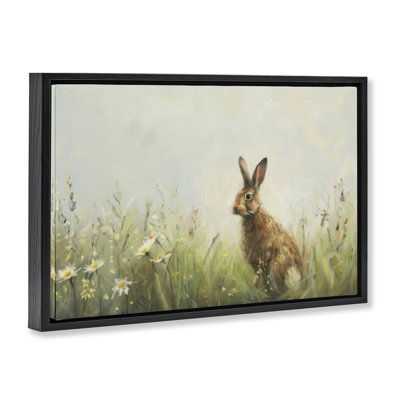Brown Rabbit with Daisies Floating Frame, design by LSR Design Studio