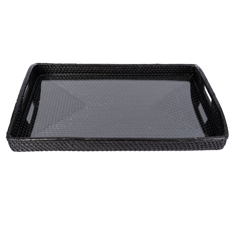 Rectangular Tray with Glass Insert, Tudor Black, 14" W x 10" D x 1" H
