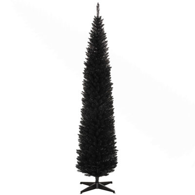 8' Artificial Pencil Christmas Tree, Slim Xmas Tree With 618 Realistic Branch Tips And Plastic Stand, Black