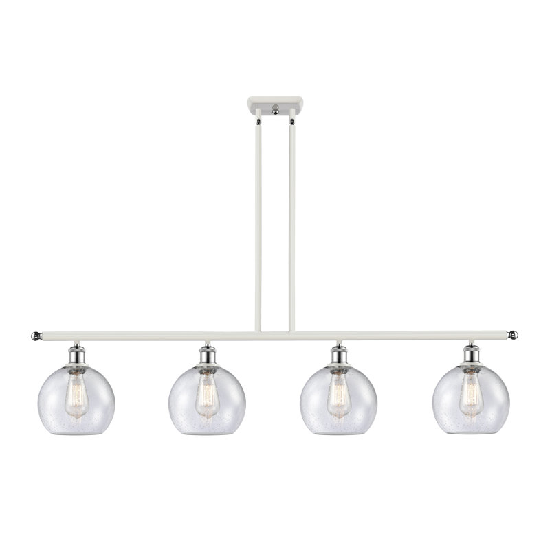 Luminaire suspendu linéaire à 4 lumières pour îlot de cuisine Baptista, Ampoule DEL 6 watts Vinage, Blanc et chrome poli