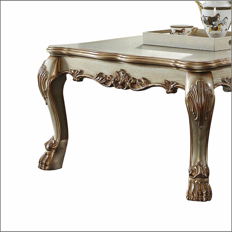 Dresden Gold Patina Rectangular Wood Coffee Table with Storage