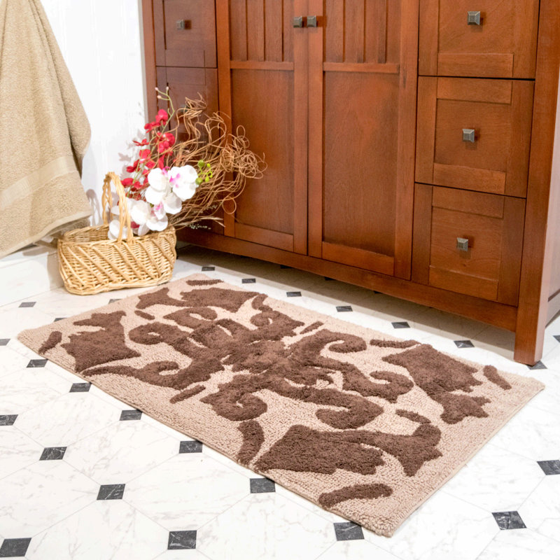 Ensemble de tapis pour salle de bain 100% coton antidérapant Elar, Lin / Chocolat