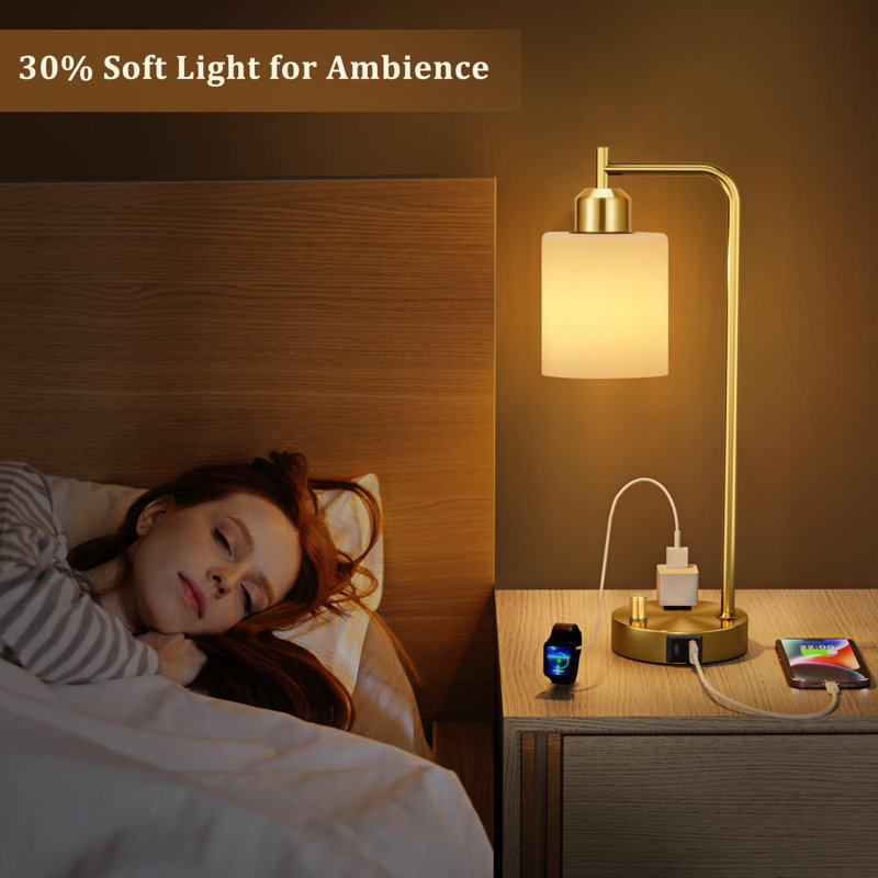 Lampe de table pour chambre à coucher, Doré, Blanc