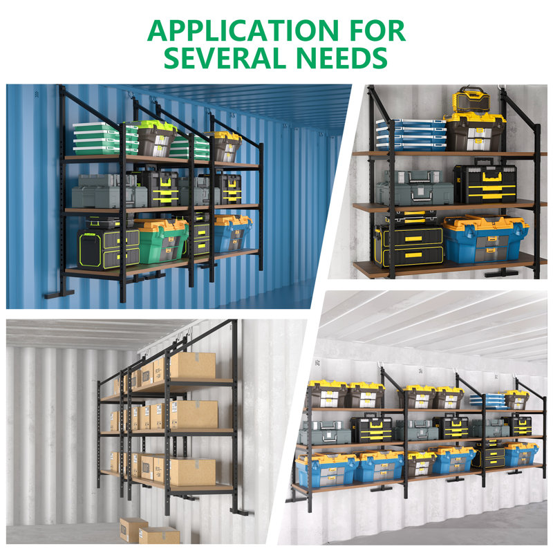 Shipping Container Shelving Brackets, Heavy-Duty Adjustable  3-Tier Shelf Bracket,58.4"(H)x 19.2"(D)Universal Storage Racks for Trailer Containers 4 Packs
