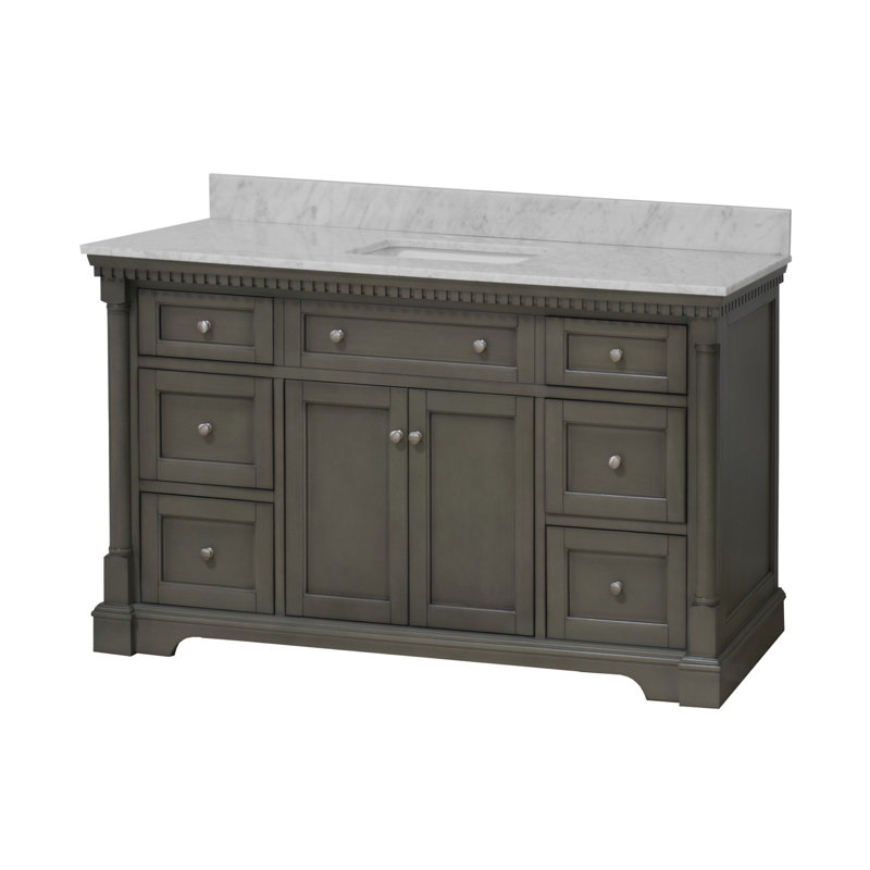 Ensemble de meuble-lavabo simple 60 po Fossen, Gris patiné, Marbre de Carrare