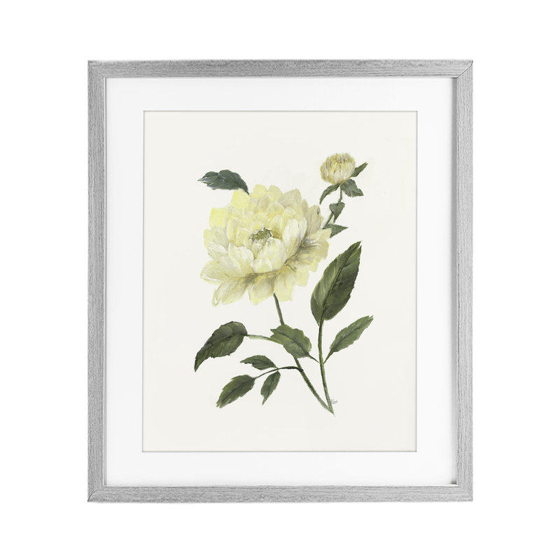 Pivoine crème avec bourgeons crème sous le verre, design par Nan, H 16 po x l 13 po, Cadre de ferme gris sous verre Farmhouse