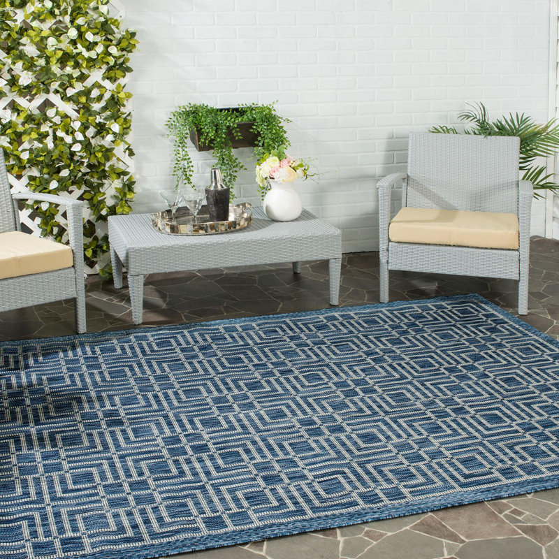 Laurence Geometric Hand Woven Indoor / Outdoor Area Rug, Rectangle 122 x 170 cm