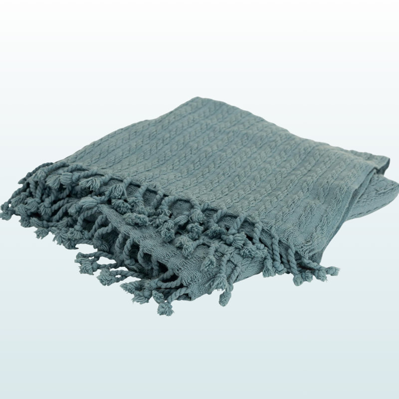 Jeté en 100% coton, 49.72" L x 59.73" W, Bleu