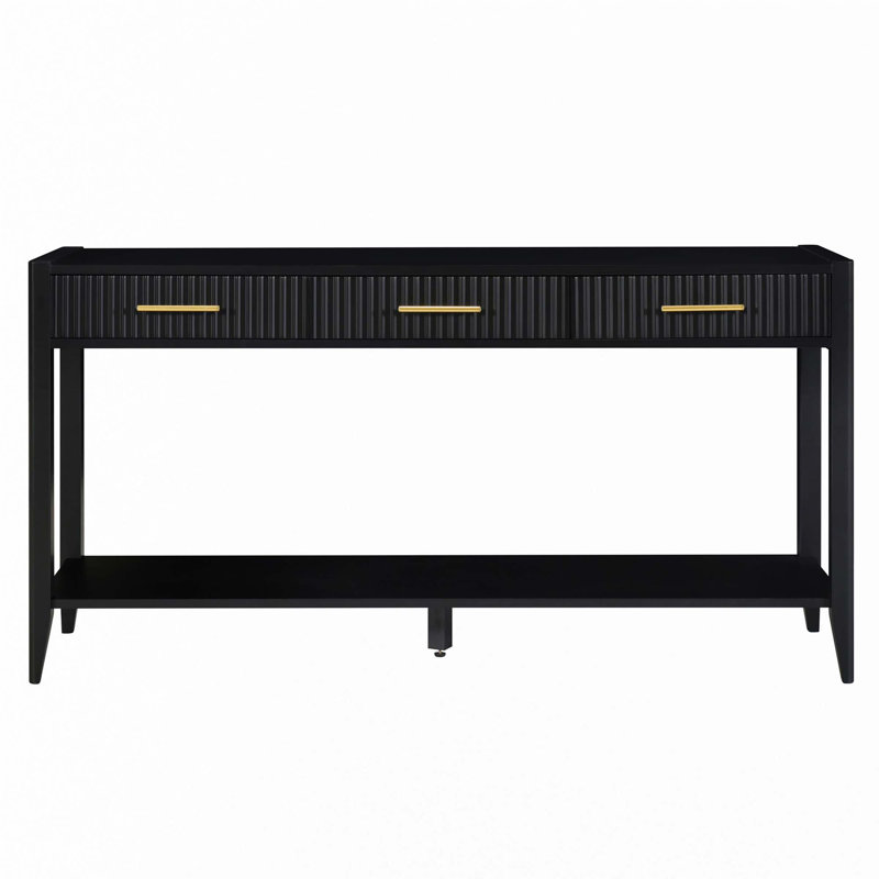 60" Painted Console Table with 3 Drawers, Black