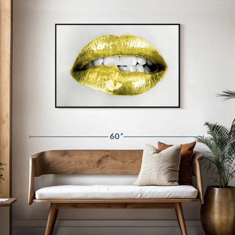 Gold Lips, Floating Frame Black, 43" X 29"