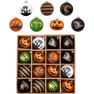  Large Halloween Ornaments Tree Decorations, 16ct 3.15 Inch Shatterproof Jack-o'-Lantern Pumpkin Vintage Decorative Hanging Tree Ball Ornaments Set, Cute Holiday Party Indoor Home Decor